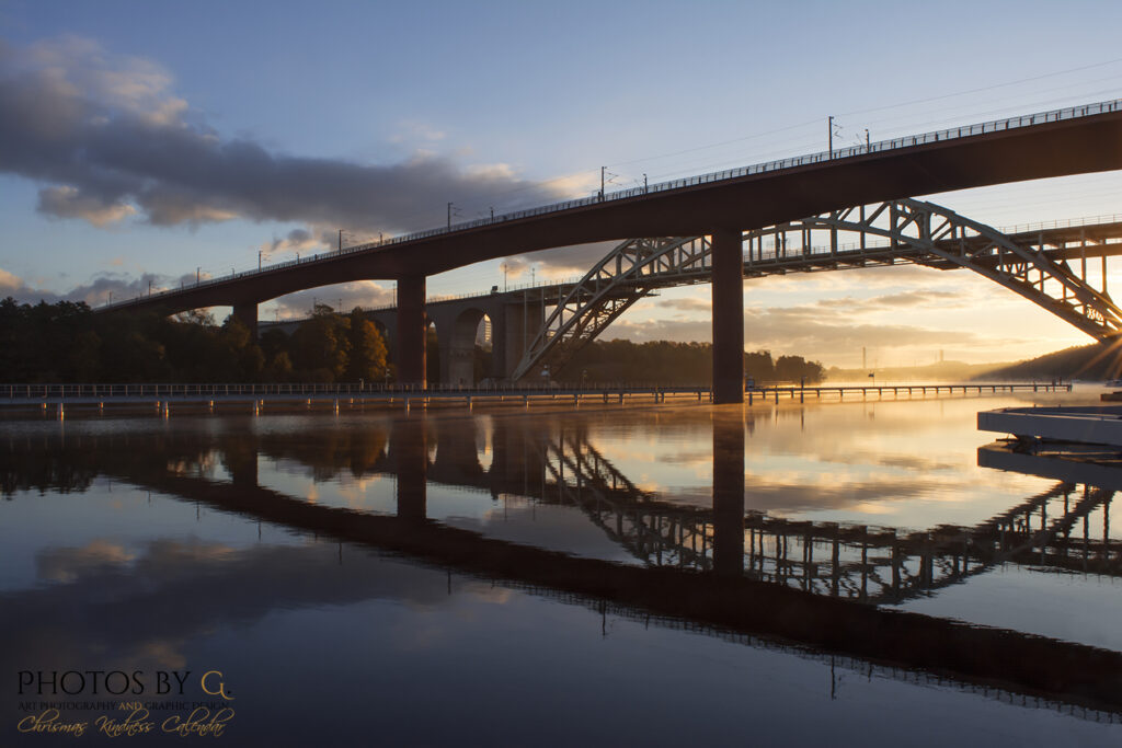 Bridge reflected in water